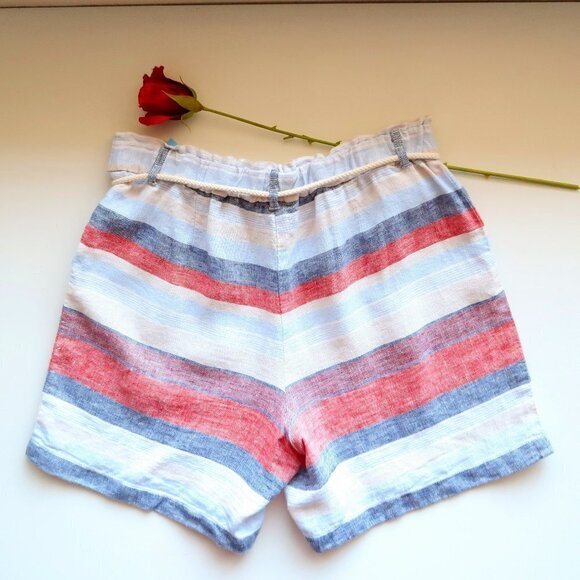 J. Jill 100% Linen Red, Blue & Cream Stripe High Rise Rope Cord Belt Shorts M - Picture 4 of 7